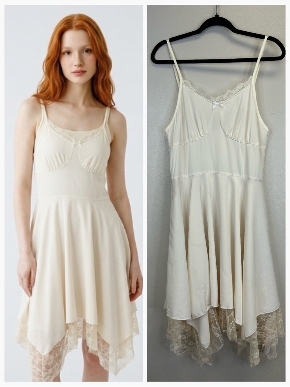 Country Prairie S White Cream Lace Trim Slip Dress Cottagecore Peasant Feminine
